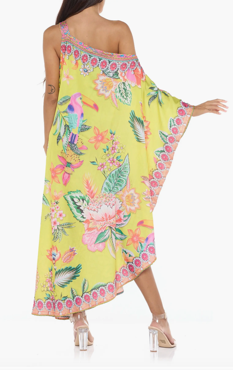 Crystal-Embellished One-Shoulder Dress - Yellow