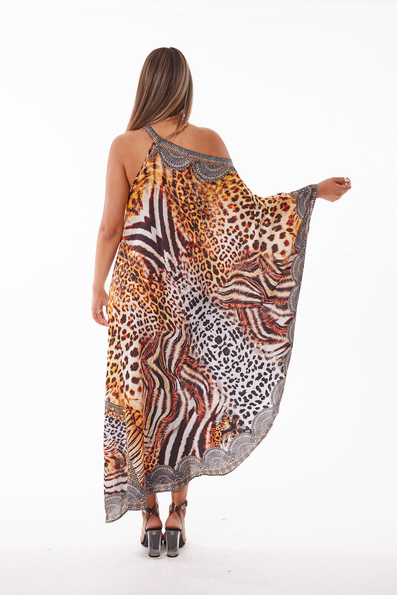 Crystal-Embellished One-Shoulder Dress - Zebra / Tiger Combo