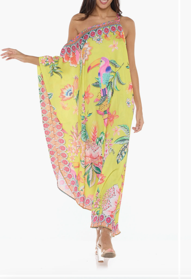 Crystal-Embellished One-Shoulder Dress - Yellow