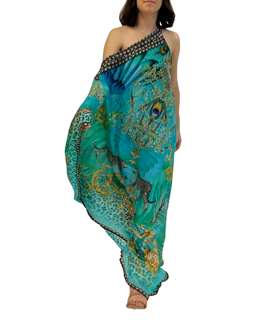 Crystal-Embellished One-Shoulder Dress - Cheetah