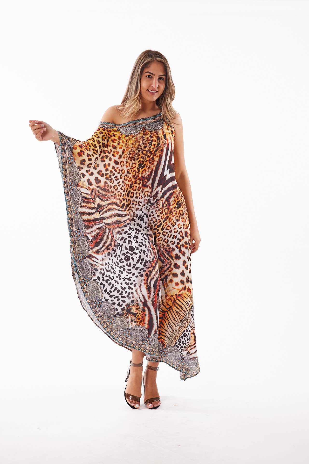 Crystal-Embellished One-Shoulder Dress - Zebra / Tiger Combo