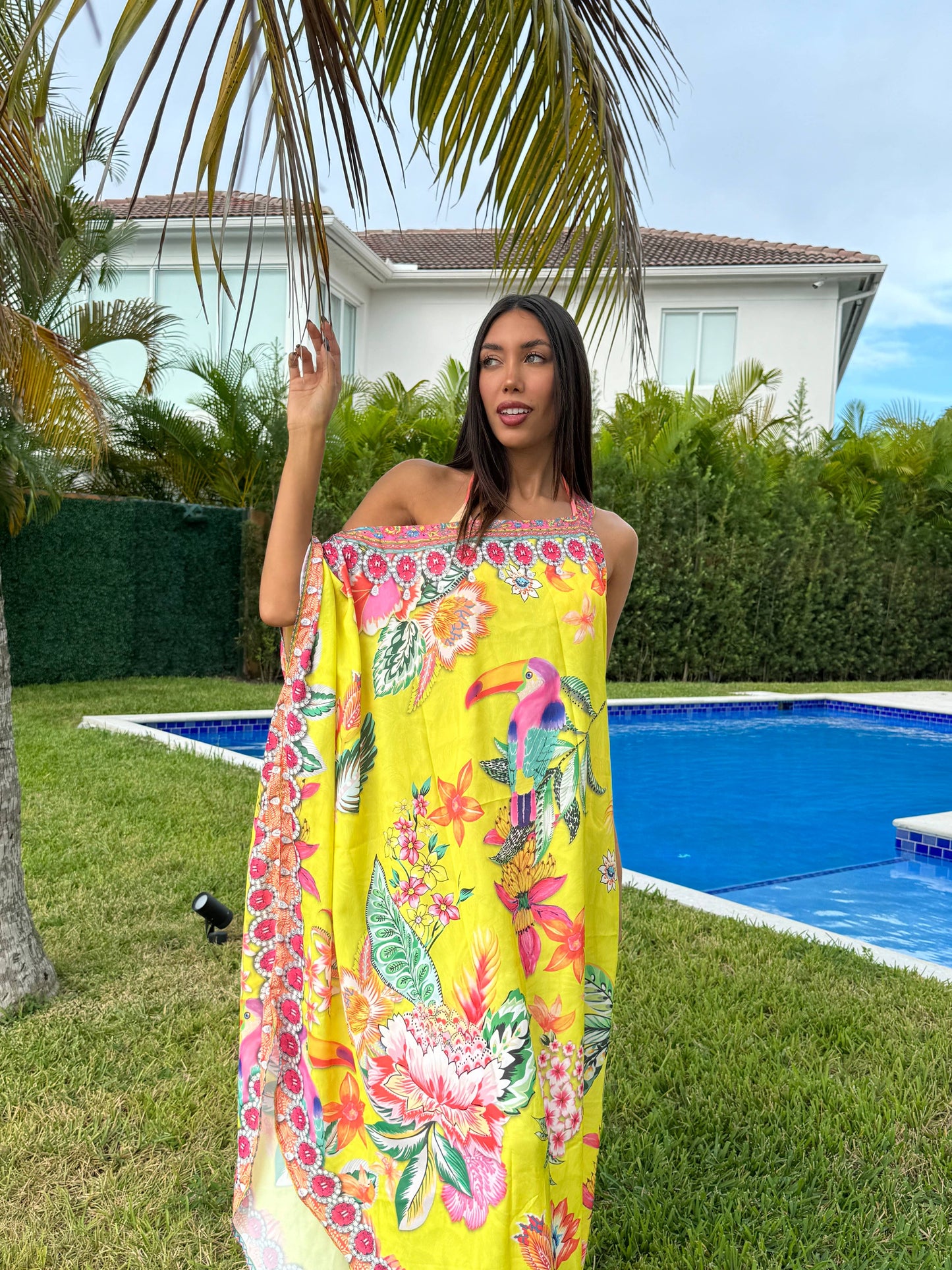 Crystal-Embellished One-Shoulder Dress - Yellow